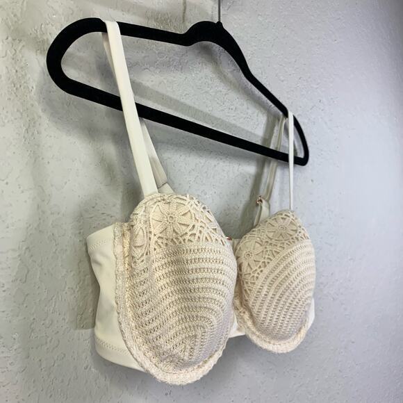 SHADE & SHORE Off-White Crochet Lace Underwire Bikini Top Size 38D -‎ NWT - Picture 3 of 7